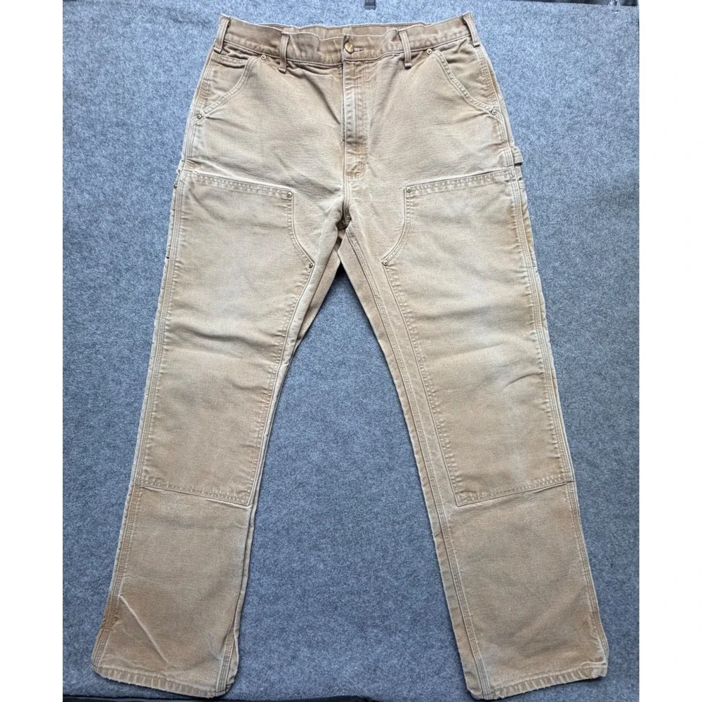 Carhartt B01 BRN Double Front Logger Dungaree Pants Brown UFCW Made in USA 38x34